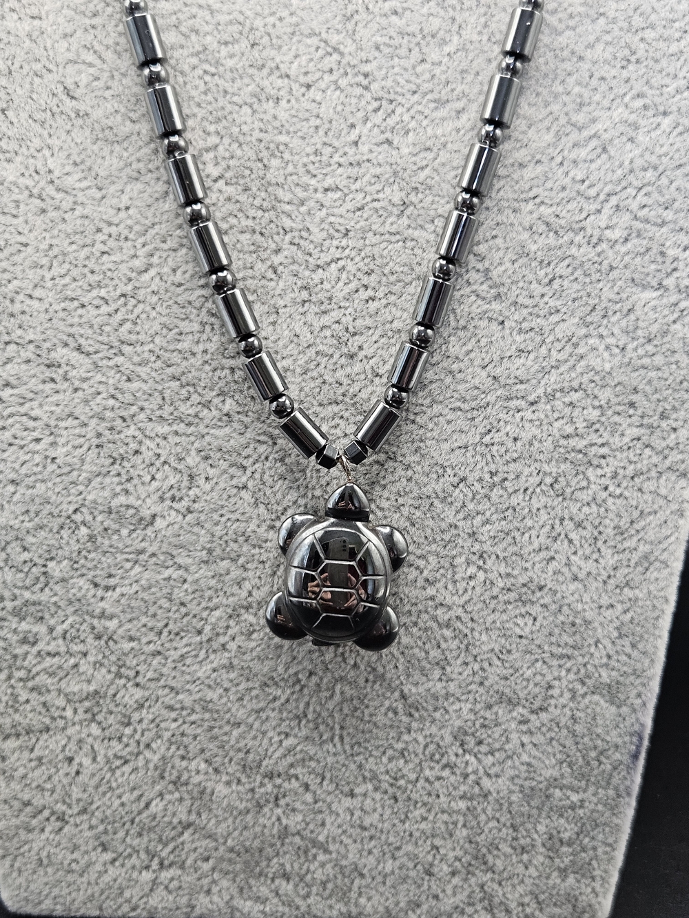 Women's Hematite Turtle Pendant Necklace 25 Inches